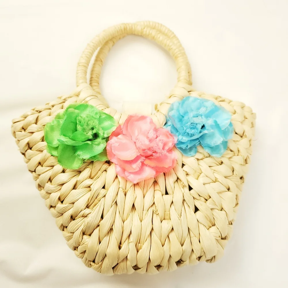 Toby NYC Children's Floral Wicker Bag
